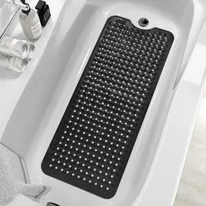 Bath Tub and Shower Mats, Non-Slip 39 x 16 Inch Extra Long Bath Mat, Machine Washable Bathtub Mat with Drain Holes, Suction Cups for Bathroom (Black) Bath Tub and Shower Mats, Non-Slip 39 x 16 Inch Extra Long Bath Mat, Machine Washable Bathtub Mat with Drain Holes, Suction Cups for Bathroom (Black)