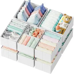Drawer Organizer Clothes Set of 12 White-Grey - Dresser Organizer For Nursery, Bedroom, Closet - Perfect Baby Clothes Organizer and Storage & General Nursery Organization or Dresser Drawer Organizers Drawer Organizer Clothes Set of 12 White-Grey - Dresser Organizer For Nursery, Bedroom, Closet - Perfect Baby Clothes Organizer and Storage & General Nursery Organization or Dresser Drawer Organizers