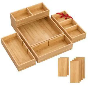 Bamboo Drawer Organizer, 5-Piece Stackable Trays with Removable Dividers Bamboo Drawer Organizer, 5-Piece Stackable Trays with Removable Dividers
