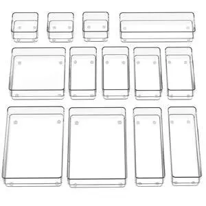 13 PCS Drawer Organizer 5-Size Desk Makeup Drawer Organizer Clear 13 PCS Drawer Organizer 5-Size Desk Makeup Drawer Organizer Clear