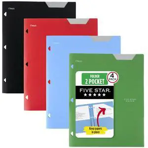 2-Pocket Plastic Folder with Stay-Put Tabs, Fits 3-Ring Binder, Holds 8.5" x 11" Paper, Assorted Colors, 4 Pack (333420A) 2-Pocket Plastic Folder with Stay-Put Tabs, Fits 3-Ring Binder, Holds 8.5" x 11" Paper, Assorted Colors, 4 Pack (333420A)