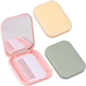 Folding Compact Pocket Mirror and Comb Set, Creative Kawaii Customized Portable Makeup Mirror, Ideal for Kids and Travel, Pink+green+yellow, J5051 Folding Compact Pocket Mirror and Comb Set, Creative Kawaii Customized Portable Makeup Mirror, Ideal for Kids and Travel, Pink+green+yellow, J5051