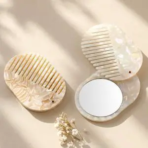 2 Pcs Tortoise Shell Combs with Mirror Mini Portable Folding Hair Comb Travel Compact Pocket Acetate Brush for All Hair Types Bridesmaid Bridal Shower Gift Wedding Favor (Ivory) 2 Pcs Tortoise Shell Combs with Mirror Mini Portable Folding Hair Comb Travel Compact Pocket Acetate Brush for All Hair Types Bridesmaid Bridal Shower Gift Wedding Favor (Ivory)
