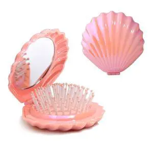 Metallic Shinning Finish Foldable Travel Hair Brushes with Mirror Shell Shape Portable Folding Pocket Hair Brush Mini Hair Comb Compact Size Hair Massage Comb (Pink) Metallic Shinning Finish Foldable Travel Hair Brushes with Mirror Shell Shape Portable Folding Pocket Hair Brush Mini Hair Comb Compact Size Hair Massage Comb (Pink)