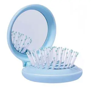 Travel Hairbrush and Mirror Set for Women, Folding Brush with Compact Mirror for Purse or Backpack, Cute Baby Blue Gift Travel Hairbrush and Mirror Set for Women, Folding Brush with Compact Mirror for Purse or Backpack, Cute Baby Blue Gift