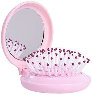 Mini Folding Hair Brush with Mirror, Compact Pop up Pocket Brush, Small Travel Size Flip Hair Brush for PurseBackpack,Pink Mini Folding Hair Brush with Mirror, Compact Pop up Pocket Brush, Small Travel Size Flip Hair Brush for PurseBackpack,Pink