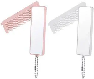 2 PCS Folding Hair Brush, Portable Hair Brush with Mirror for Women 2 PCS Folding Hair Brush, Portable Hair Brush with Mirror for Women