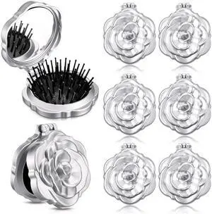 6 Pcs Rose Travel Brush for Women Mini Compact Purse Hair Brush with Mirror Wedding Bridal Bachelorette Favor Portable Pocket Mirror Folding Comb for Hairstyle Birthday Gift(Silver) 6 Pcs Rose Travel Brush for Women Mini Compact Purse Hair Brush with Mirror Wedding Bridal Bachelorette Favor Portable Pocket Mirror Folding Comb for Hairstyle Birthday Gift(Silver)