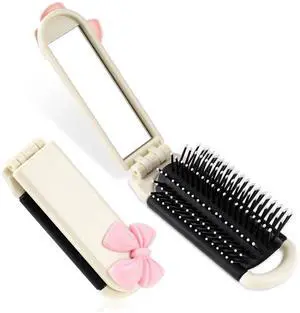 Folding Travel Hair Brush with Removable Mirror, Collapsible Compact Design, Massage Comb for Gym, Trips, Purse, Swimming (Cream Colour) Folding Travel Hair Brush with Removable Mirror, Collapsible Compact Design, Massage Comb for Gym, Trips, Purse, Swimming (Cream Colour)