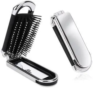 1 Pack Folding Compact Hair Brush with Mirror - Travel Pocket-Size Massage Comb for Hair Styling, Gym, Trips, and Purse (Removable Mirror) 1 Pack Folding Compact Hair Brush with Mirror - Travel Pocket-Size Massage Comb for Hair Styling, Gym, Trips, and Purse (Removable Mirror)