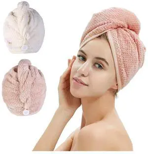 2 Pack Microfiber Hair Towel Wrap,Quick Dry,Anti-frizz(Pink&Beige) 2 Pack Microfiber Hair Towel Wrap,Quick Dry,Anti-frizz(Pink&Beige)
