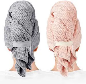 2-Pack Large Microfiber Hair Towel Wraps for Women, 27 × 39 in 2-Pack Large Microfiber Hair Towel Wraps for Women, 27 × 39 in