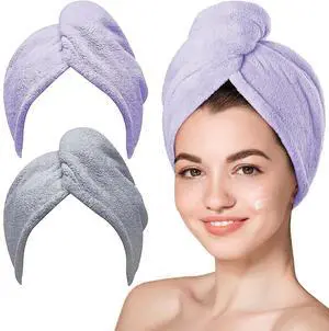 Microfiber Hair Towel Wrap for Women,Quick Dry, Purple Grey, 2-Pack Microfiber Hair Towel Wrap for Women,Quick Dry, Purple Grey, 2-Pack