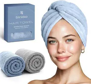 Microfiber Hair Towel Wrap for Women Ultra Absorbent Quick Dry Turban | Button & Loop Design | Soft Lightweight Fabric | Reduces Frizz & Breakage | All Hair Types | Blue & Grey Microfiber Hair Towel Wrap for Women Ultra Absorbent Quick Dry Turban | Button & Loop Design | Soft Lightweight Fabric | Reduces Frizz & Breakage | All Hair Types | Blue & Grey