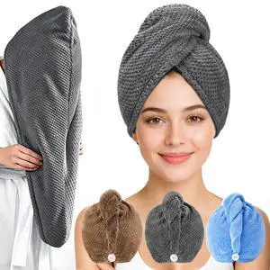 3 Pack Microfiber Hair Towel Wrap for Women, Hair Drying Towels with Button, Super Absorbent Quick Dry Hair Turban, Anti-Frizz Hair Wrap for Curly Thick Long Hair (Gray Khaki Misty Blue) 3 Pack Microfiber Hair Towel Wrap for Women, Hair Drying Towels with Button, Super Absorbent Quick Dry Hair Turban, Anti-Frizz Hair Wrap for Curly Thick Long Hair (Gray Khaki Misty Blue)