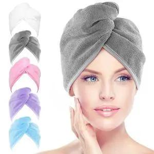 Hair Towel Wrap, 5 Pack Absorbent Fast Drying Hair Towels 26"×10" Hair Towel Wrap, 5 Pack Absorbent Fast Drying Hair Towels 26"×10"