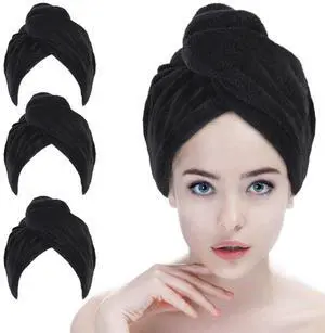 Hair Drying Cap Hair Towel for Women 3 Pack Black Hair Drying Cap Hair Towel for Women 3 Pack Black