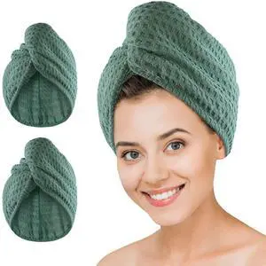 Microfiber Hair Drying Towel: 2 Pcs Waffle Long Hair Turban Wraps (Green) Microfiber Hair Drying Towel: 2 Pcs Waffle Long Hair Turban Wraps (Green)