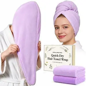 2 Pack Microfiber Hair Towel Wrap for Women, Large Fast Drying Hair Towel Turban, Ultra Thick Anti-Frizz, Double Stitched Edges & Stay in Place No Slip Design for Curly Long Wet Hair(Purple /Lavender) 2 Pack Microfiber Hair Towel Wrap for Women, Large Fast Drying Hair Towel Turban, Ultra Thick Anti-Frizz, Double Stitched Edges & Stay in Place No Slip Design for Curly Long Wet Hair(Purple /Lavender)