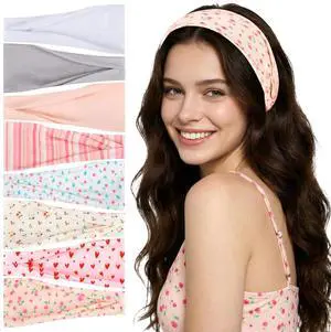 8 Pack Pink Cute Headbands for Girls,Floral Stripe Headbands 8 Pack Pink Cute Headbands for Girls,Floral Stripe Headbands