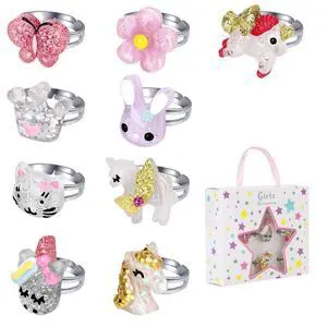 Little Girl Jewel Rings in Box, Adjustable Rings for 3-10 Year Old Girl Birthday Gifts, Play Jewelry for Little Girls, Unicorn Butterfly Jewelry Set Little Girl Jewel Rings in Box, Adjustable Rings for 3-10 Year Old Girl Birthday Gifts, Play Jewelry for Little Girls, Unicorn Butterfly Jewelry Set