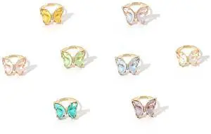 8 Pcs Gold Plated 3D Butterfly Rings Acrylic Adjustable Open Colorful Crystal Bowknot Shaped Band Rings for Women Finger Jewelry (transparent) 8 Pcs Gold Plated 3D Butterfly Rings Acrylic Adjustable Open Colorful Crystal Bowknot Shaped Band Rings for Women Finger Jewelry (transparent)