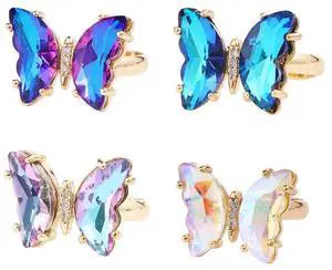 4pcs Colorful Crystal Butterfly Ring,Vintage Bohemian Acrylic Butterfly Knuckle Rings Set,Adjustable Open Colorful Crystal Open Cuff Ring 4pcs Colorful Crystal Butterfly Ring,Vintage Bohemian Acrylic Butterfly Knuckle Rings Set,Adjustable Open Colorful Crystal Open Cuff Ring
