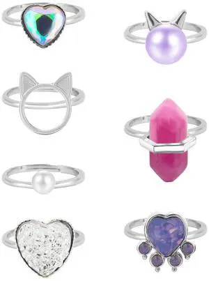 7 Pieces Cute Rings for Women Crystal Ring Pretend Play and Dress up Rings Adjustable Ring Jewelry Gift for Women 7 Pieces Cute Rings for Women Crystal Ring Pretend Play and Dress up Rings Adjustable Ring Jewelry Gift for Women