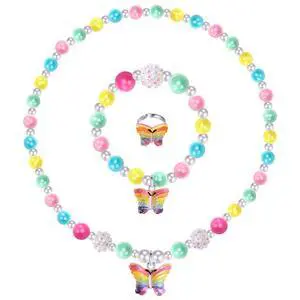 Girls Crystal Butterfly Jewelry Set - Toddler Butterfly Necklace Girls Pretend Plasy Toy Jewelry Set with Bead Necklace, Bracelet and Ring - Play Accessories - Ages 3+ Girl Birthday Gifts-Style 1 Girls Crystal Butterfly Jewelry Set - Toddler Butterfly Necklace Girls Pretend Plasy Toy Jewelry Set with Bead Necklace, Bracelet and Ring - Play Accessories - Ages 3+ Girl Birthday Gifts-Style 1