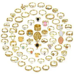 70 Pcs Vintage Crystal Ring Set for Women, Stackable Knuckle Rings 70 Pcs Vintage Crystal Ring Set for Women, Stackable Knuckle Rings