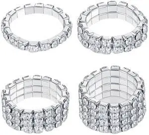 4 Pcs Rhinestone Stretch Rings, Stackable Stretchy Rings for Women, Sparkling Crystal Ring Silver Diamond Ring for Party Prom Wedding Jewelry Valentine's Day Gift Accessories 4 Pcs Rhinestone Stretch Rings, Stackable Stretchy Rings for Women, Sparkling Crystal Ring Silver Diamond Ring for Party Prom Wedding Jewelry Valentine's Day Gift Accessories