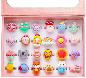 Little Girl Jewel Rings 24 Pcs,Adjustable Kids Ring Set in Gift Box Little Girl Jewel Rings 24 Pcs,Adjustable Kids Ring Set in Gift Box