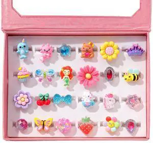 Little Girl Jewel Rings in Box 16PC Princess Ring Adjustable Girl Pretend Play and Dress Up Rings Little Girl Jewel Rings in Box 16PC Princess Ring Adjustable Girl Pretend Play and Dress Up Rings