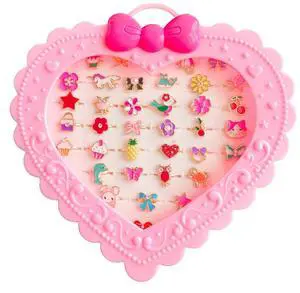 36pcs Children Kids Little Girl Adjustable Jewelry Rings in Box, Girl Pretend Play and Dress Up Rings with Heart Shape Display Case 36pcs Children Kids Little Girl Adjustable Jewelry Rings in Box, Girl Pretend Play and Dress Up Rings with Heart Shape Display Case