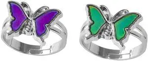 Mood Rings 2 Pcs Butterfly Color Changing Color Emotion Feeling Adjustable Size Finger Ring Womens Girls Mood Rings 2 Pcs Butterfly Color Changing Color Emotion Feeling Adjustable Size Finger Ring Womens Girls