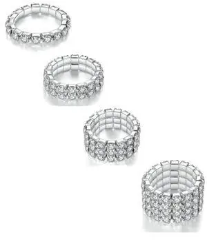 Sparkling Rhinestone Ring Set Trendy Elastic Rhinestone Crystal Stretch Ring Stackable Jewelry for Women Girls-Silver Sparkling Rhinestone Ring Set Trendy Elastic Rhinestone Crystal Stretch Ring Stackable Jewelry for Women Girls-Silver