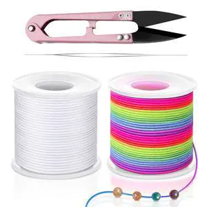 Stretchy String for Bracelets, Necklaces, Bead Stringing, Jewelry Making, Hair Braiding, and Crafts. Diameter: 1mm, Length: 330 Feet, Rainbow and White (2 Pieces) Stretchy String for Bracelets, Necklaces, Bead Stringing, Jewelry Making, Hair Braiding, and Crafts. Diameter: 1mm, Length: 330 Feet, Rainbow and White (2 Pieces)
