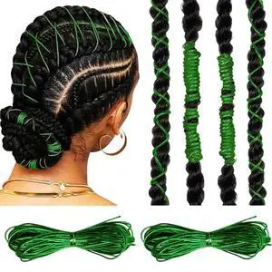 Green Braids Hair Accessories, 2 Pieces 5M Braiding Hair Deco Styling Shimmer Stretchable African Braid Braided Elastic Cord Ornament Hanging Decorating Gift Wrapping Green Braids Hair Accessories, 2 Pieces 5M Braiding Hair Deco Styling Shimmer Stretchable African Braid Braided Elastic Cord Ornament Hanging Decorating Gift Wrapping