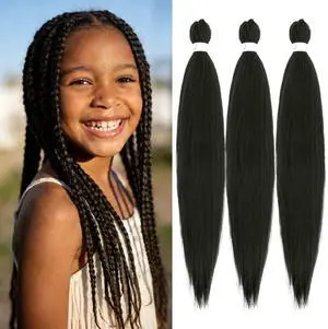 Kids Braiding Hair Pre stretched Natural Black 16 Inch 3 Packs,1B# Kids Braiding Hair Pre stretched Natural Black 16 Inch 3 Packs,1B#