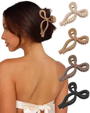 4 PCS Bow Hair Claw Clip for Women, 5.1" Big Claw Clips for Thick Hair 4 PCS Bow Hair Claw Clip for Women, 5.1" Big Claw Clips for Thick Hair