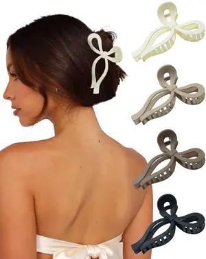 4 PCS Bow Hair Claw Clip for Women, 5.1" Big Claw Clips for Thick Hair 4 PCS Bow Hair Claw Clip for Women, 5.1" Big Claw Clips for Thick Hair