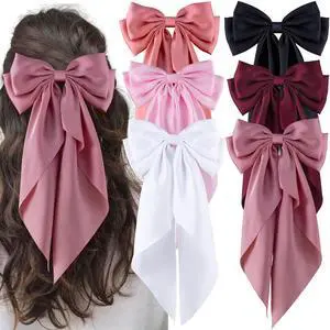 6Pcs Large Bows Hair Clips for Women Girls Long Tail Hair Ribbon Silky Satin Barrettes Coquette Bows Accessories (Black/Pink/Red/White) 6Pcs Large Bows Hair Clips for Women Girls Long Tail Hair Ribbon Silky Satin Barrettes Coquette Bows Accessories (Black/Pink/Red/White)