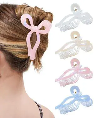 Acrylic 4 Pack Elegant Bow Hair Claw Clips for Thin and Thick Acrylic 4 Pack Elegant Bow Hair Claw Clips for Thin and Thick