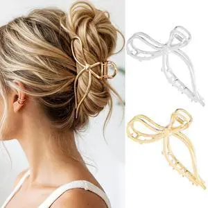 Bow Claw Clip Gold Metal Hair Clips Medium Hair Jaw Clamps Stylish Hair Accessories for Women and Girls (Pack of 2) Bow Claw Clip Gold Metal Hair Clips Medium Hair Jaw Clamps Stylish Hair Accessories for Women and Girls (Pack of 2)