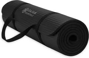 Essentials Thick Yoga Mat Fitness & Exercise Mat with Easy-Cinch Carrier Strap, black, 72"L X 24"W X 2/5 Inch Thick, 10mm Essentials Thick Yoga Mat Fitness & Exercise Mat with Easy-Cinch Carrier Strap, black, 72"L X 24"W X 2/5 Inch Thick, 10mm