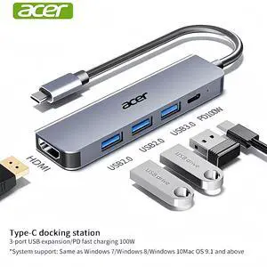 Acer USB-C Dock with HDTV Adapter & PD Charger - USB-C to HDTV Connector, USB-C Power Delivery Charging Station, 4K Ultra HD Multi-Port Expansion Dock for MacBook, Compatible with MacBooks (HY41-T5) - Acer USB-C Dock with HDTV Adapter & PD Charger - USB-C to HDTV Connector, USB-C Power Delivery Charging Station, 4K Ultra HD Multi-Port Expansion Dock for MacBook, Compatible with MacBooks (HY41-T5) -