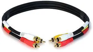 Video Cable - 1.5 Feet - Black | Triple RCA Stereo Video Dubbing Composite Cable, Gold Plated Connectors Video Cable - 1.5 Feet - Black | Triple RCA Stereo Video Dubbing Composite Cable, Gold Plated Connectors