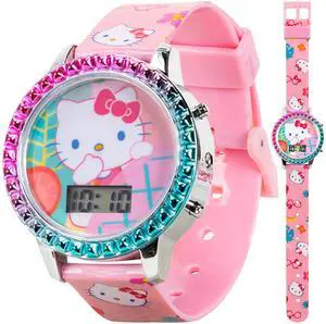 Sanrio Hello Kitty Girls' Digital LCD Quartz Watch with Pink Strap and Colorful Bezel - Fun LED Light Show - Easy to Read Time for Kids - Fits Wrist 5.5"-8" Sanrio Hello Kitty Girls' Digital LCD Quartz Watch with Pink Strap and Colorful Bezel - Fun LED Light Show - Easy to Read Time for Kids - Fits Wrist 5.5"-8"