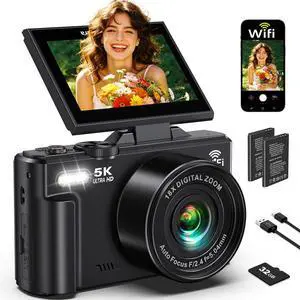 5K Digital Camera for Photography - 75MP WiFi Vlogging Camera for YouTube - UHD 18X Zoom Digital Cameras with Flip Screen 3" 180° - Travel Flash Camara for Beginners & Adults 5K Digital Camera for Photography - 75MP WiFi Vlogging Camera for YouTube - UHD 18X Zoom Digital Cameras with Flip Screen 3" 180° - Travel Flash Camara for Beginners & Adults