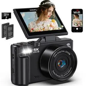 5K Digital Camera for Photography, 75MP WiFi Vlogging Camera for YouTube with 3" 180° Flip Screen, 18X Zoom UHD Autofocus Video Camara with 32GB SD Card, 2 Batteries 5K Digital Camera for Photography, 75MP WiFi Vlogging Camera for YouTube with 3" 180° Flip Screen, 18X Zoom UHD Autofocus Video Camara with 32GB SD Card, 2 Batteries